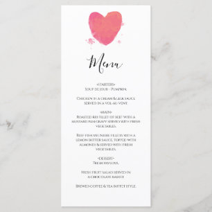 Menu Casamento Rustic Watercolor Heart 