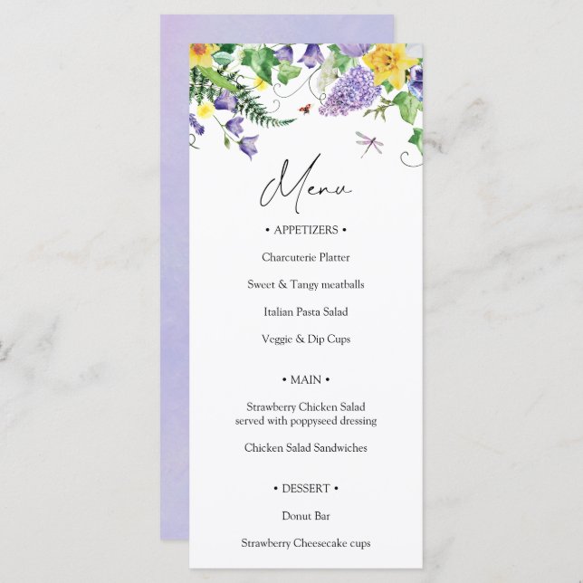 Menu Casamento Rustic Wildflower (Frente/Verso)