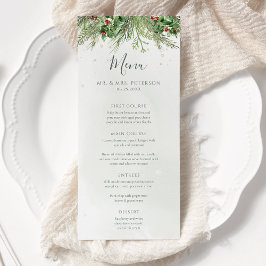 Menu Casamento Rustic Winter Berries Pine Cone Greenery