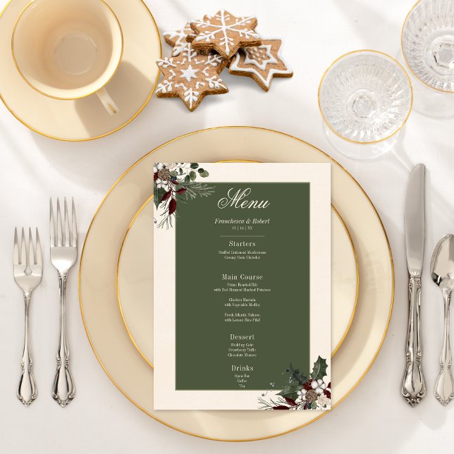 Menu Casamento Rustic Winter Berries & Pine Cream (Rustic Winter Berries & Pine Cream Wedding Menu)