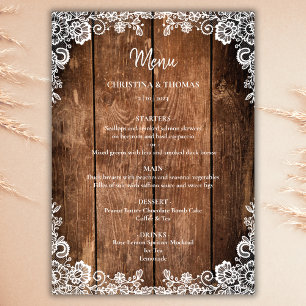Menu Casamento Rustic Wood and Lace Country