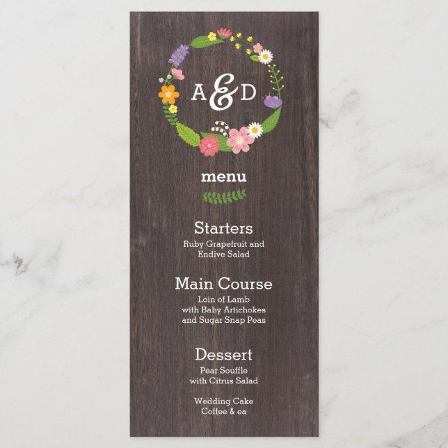 Menu Casamento Rustic Woodland Bohemian Floral Wreath (Frente)