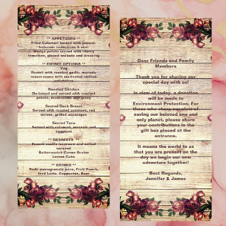 Menu Casamento Rustic Woodland Rosas Burgundy Country