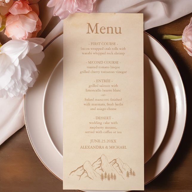 Menu Casamento Rustic Woods Mountain Sketch (Criador carregado)