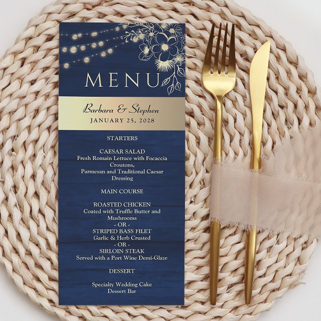 Menu Casamento Rústico Azul Marinho (Criador carregado)