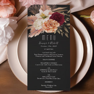 Menu Casamento Rústico com Burgundy e Florais Pretos