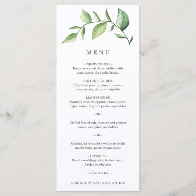 Menu Casamento Rústico com Simples Elegância Verde (Frente)