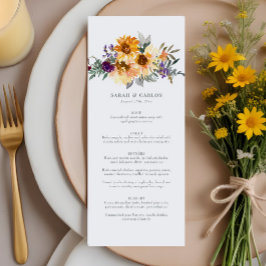 Menu Casamento Rústico de Girassol Selvagem Amarelo Rox