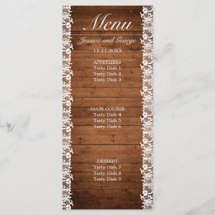 Menu Casamento Rústico de Madeira e Lace Branco