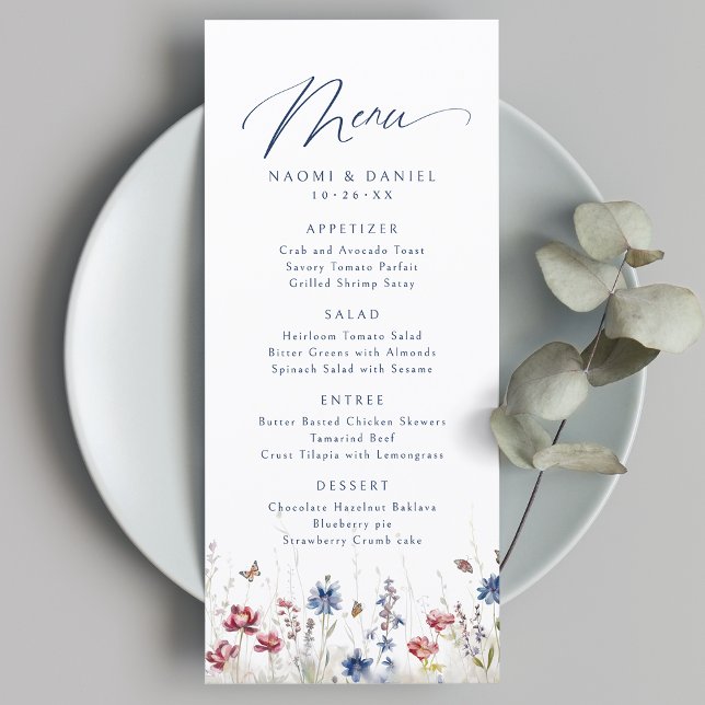 Menu Casamento Rústico de Montanha com Flor Silvestre e (Fall Watercolor Wildflower Mountain Rustic Wedding Menu)