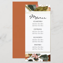 Menu Casamento Rústico Floral em Aquarela de Outono
