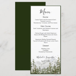 Menu Casamento Rústico Floresta Montanha Aquarela