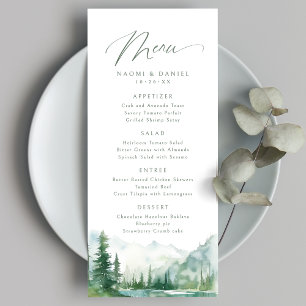 Menu Casamento Rústico Floresta Montanhosa Aquarela Sal