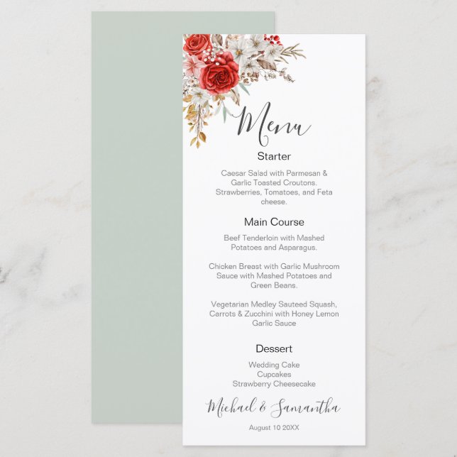 Menu Casamento Rústico no País das Rosas (Frente/Verso)
