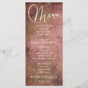 Menu Casamento Rústico Vintage Rosa Rústico e Lona