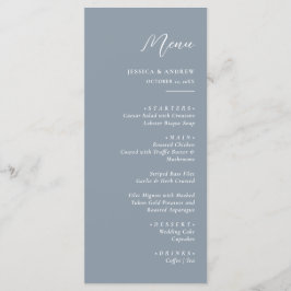 Menu Casamento Simples, Azul e Branco, com poeira mínim