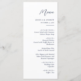 Menu Casamento Simples Azul e Branco do Marinho Elegant