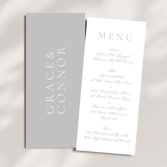 Menu Casamento Simples Branco Mínimo de Cinzas Claras (Criador carregado)