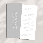 Menu Casamento Simples Branco Mínimo de Cinzas Claras<br><div class="desc">Menu de Casamento Simples Branco Mínimo para Cinzas Claras. Este menu faz parte de uma coleção exclusiva de suítes e casamentos de Phrosne Ras Design.</div>