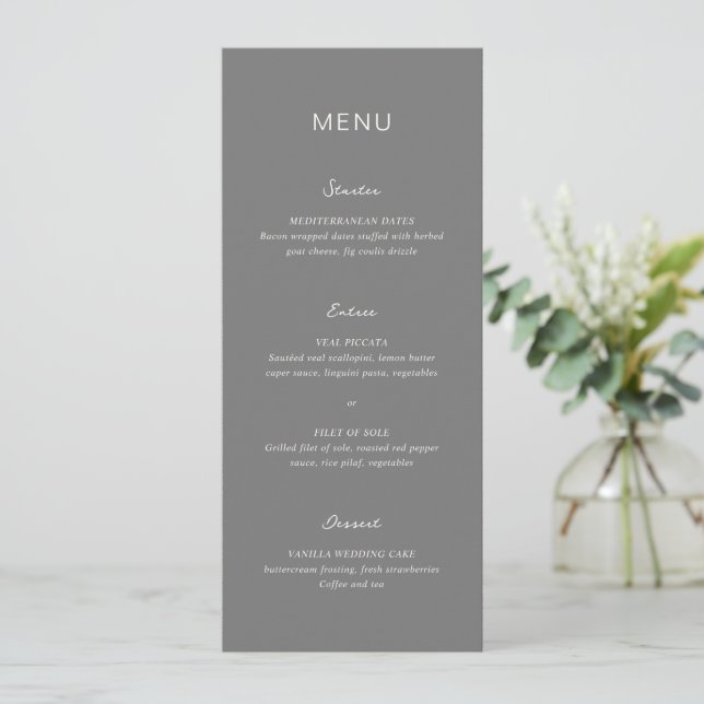 Menu Casamento Simples Cinza Elegante (Em pé/Frente)