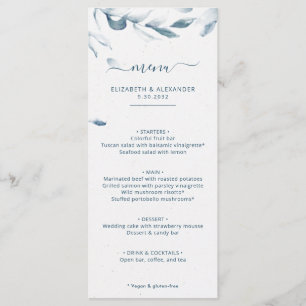 Menu Casamento simples, com coloração azul romântica e