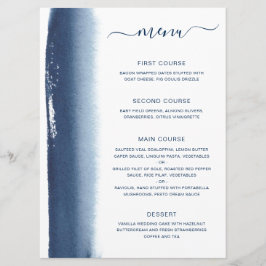 Menu Casamento Simples com Pincelada de Aquarela Azul M