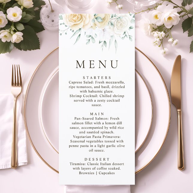 Menu Casamento Simples de Aquarela Eucalipto Rosa Branc (Criador carregado)