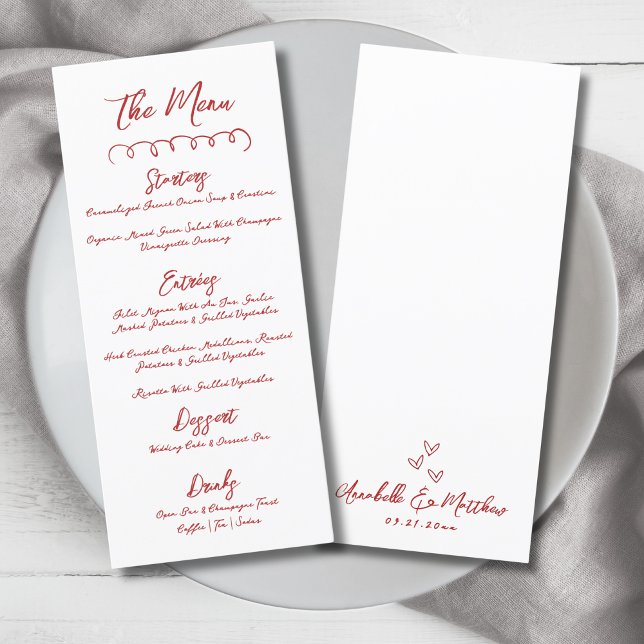 Menu Casamento Simples De Branca Vermelha (Simple Hand Draw Red Whimsical Wedding Menu)