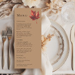 Menu Casamento Simples de Folha Mínima de Folha Terraco<br><div class="desc">Este simples cardápio de casamento do terracota de folha de outono é inspirado pela delicada elegância da transição da natureza, com um encanto rústico e simples que captura a essência do outono. Esta design apresenta uma folha minimalista de mapeamento de boho, num fundo de terracota. Cada peça nesta coleção convida-vos...</div>