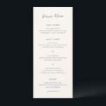 Menu Casamento Simples de Marfim Moderno<br><div class="desc">Menu de casamento elegante com um design simples e clássico com "Menu de Jantar" em uma escrita moderna à mão. Um estilo tradicional que é ótimo para um casamento informal ou formal.</div>