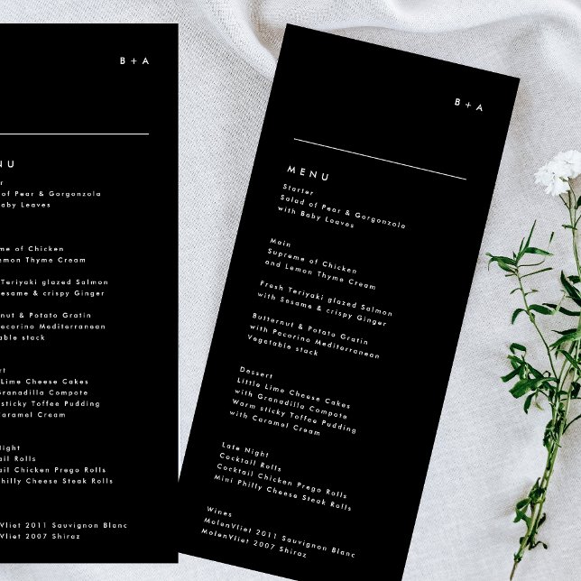 Menu Casamento Simples de Onyx Tuxedo Monograma Preto N (Criador carregado)