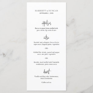 Menu Casamento Simples de Preto e Branco Elegante Minim
