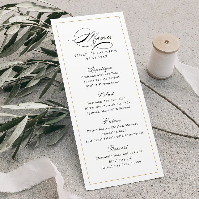 Menu Casamento Simples de Script de Elegância Clássica (Classic Elegance Script Simple Wedding Menu)