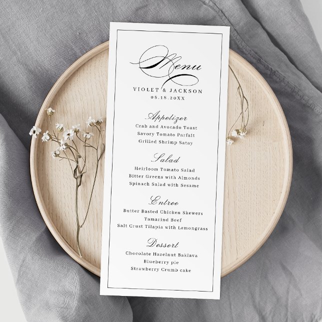 Menu Casamento Simples de Script de Elegância Clássica (Classic Elegance Script Simple Wedding Menu)