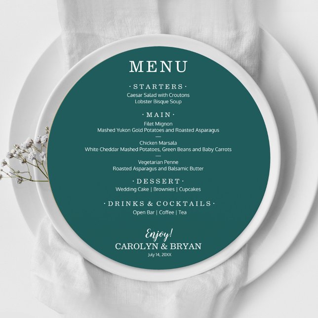 Menu Casamento Simples De Teal Escuro E Escuro (Criador carregado)