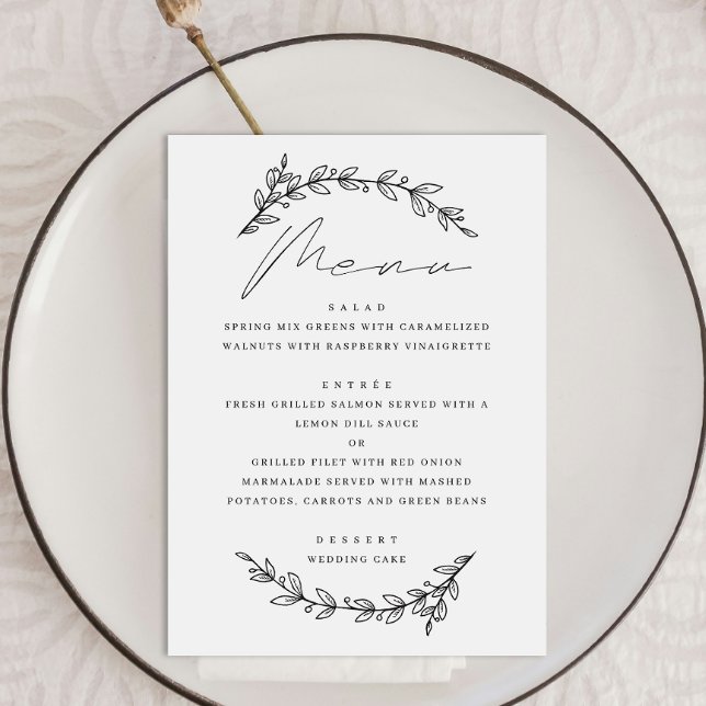 Menu Casamento simples e elegante de guião floral (Criador carregado)