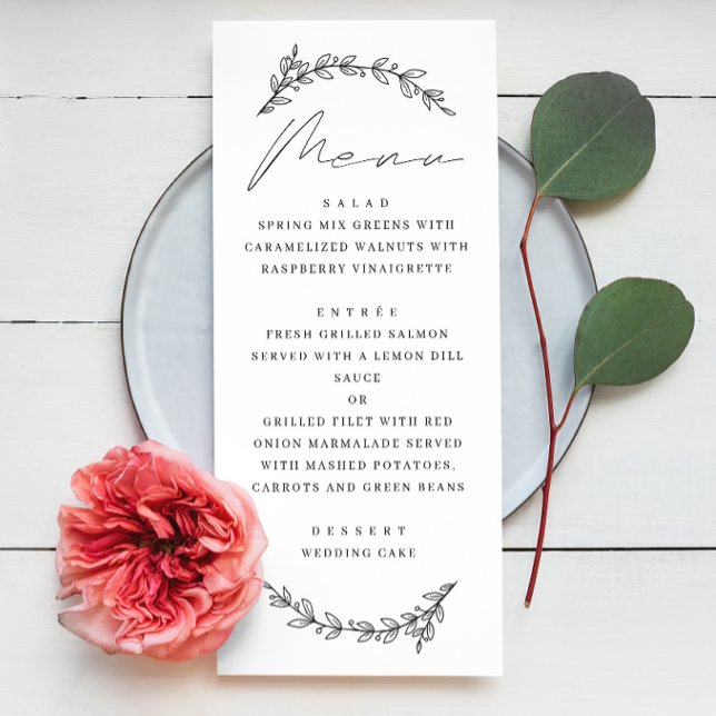Menu Casamento simples e elegante de guião floral (Criador carregado)