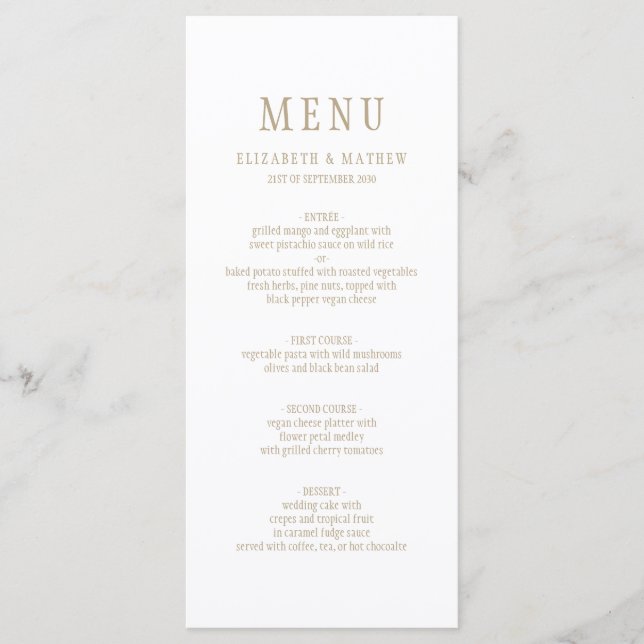 Menu Casamento simples elegante do ouro branco (Frente)
