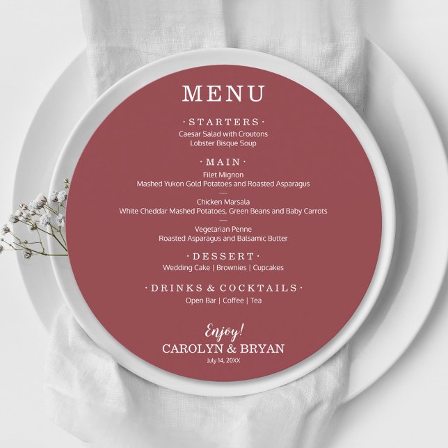 Menu Casamento Simples Elegante Terra Rosa (Criador carregado)