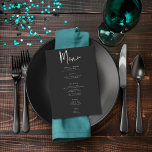 Menu Casamento Simples Escuro Moody<br><div class="desc">Este design de cardápio de casamento apresenta um tema escuro e humorístico que é simples, mas atordoante. Um fundo negro de carvão negro é a canvas perfeita para o texto da sua refeição de casamento. A parte de trás apresenta os nomes dos casais e a data do casamento. Único e...</div>