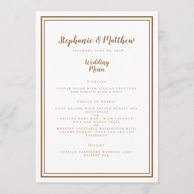 Menu Casamento Simples Jantar Chic Moderno Rústico Marr (Frente)
