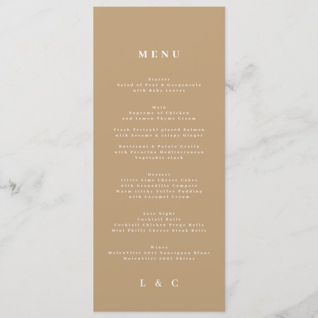 Menu Casamento Simples Kraft Monograma (Frente)