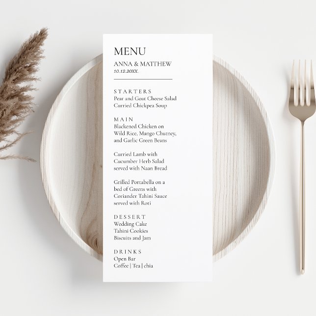 Menu Casamento Simples Mínimo Negro e Branco (simple wedding menu black and white)