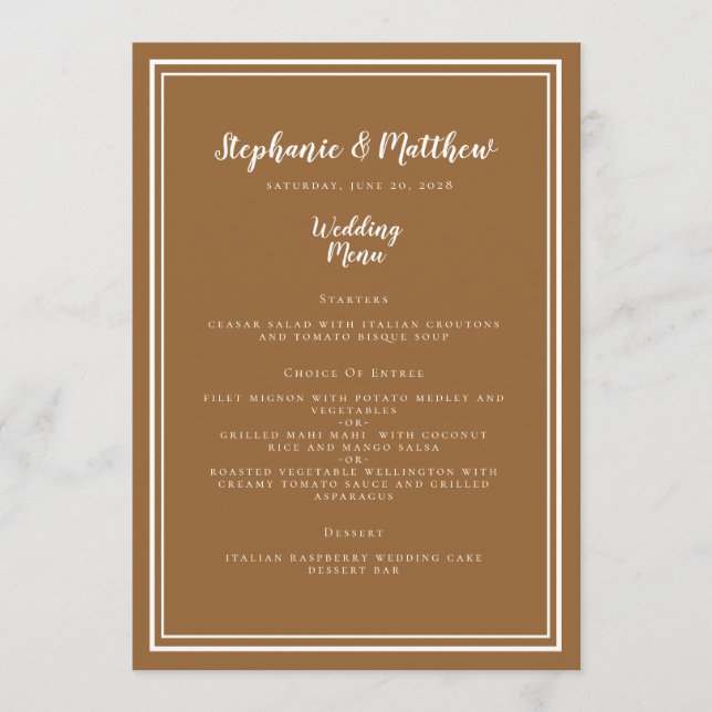Menu Casamento Simples Moderno Chic Rustico Jantar Marr (Frente)