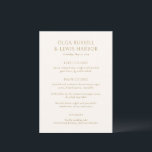 Menu Casamento Simples Moderno de Marfim e Ouro<br><div class="desc">Cardápios de casamento modernos com um design limpo e simples com fontes em negrito.</div>