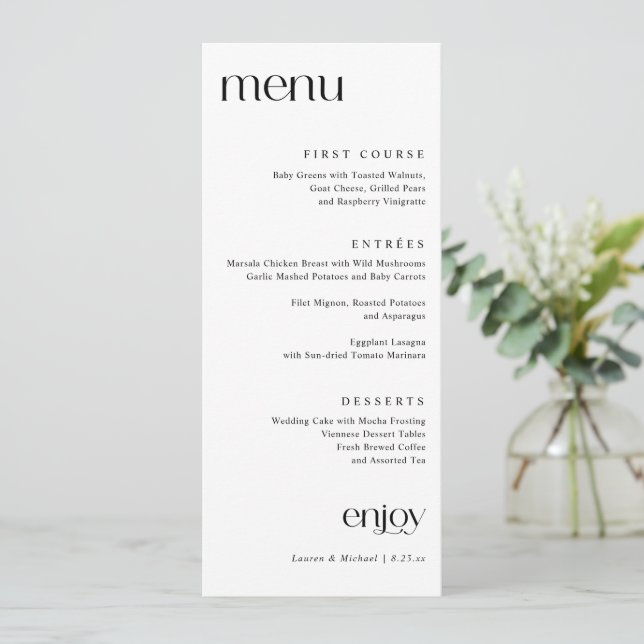 Menu Casamento Simples Moderno e Elegante (Em pé/Frente)
