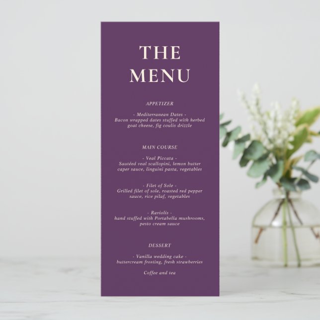 Menu Casamento Simples Moderno Roxo Ousado (Em pé/Frente)