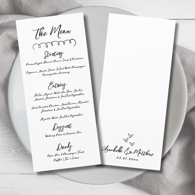 Menu Casamento Simples Preto Branco Branca Branca Simpl (Hand Draw Simple Black White Whimsical Wedding Menu )