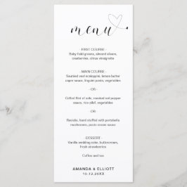 Menu Casamento Simples, Preto e Branco de Coração Bonit