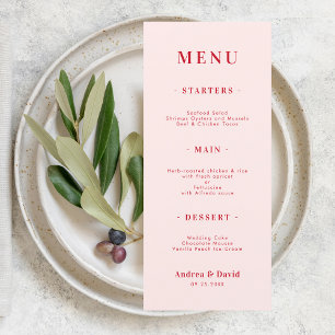 Menu Casamento Simples, Rosa e Vermelho, com Negrito Mi